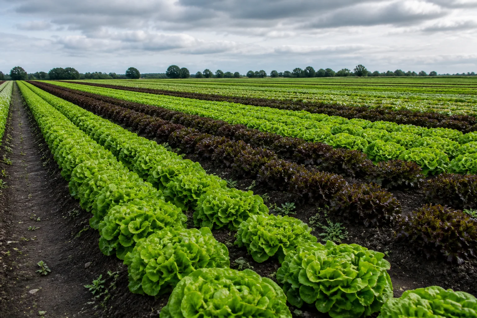 Salatreihen auf einem norddeutschen Feld