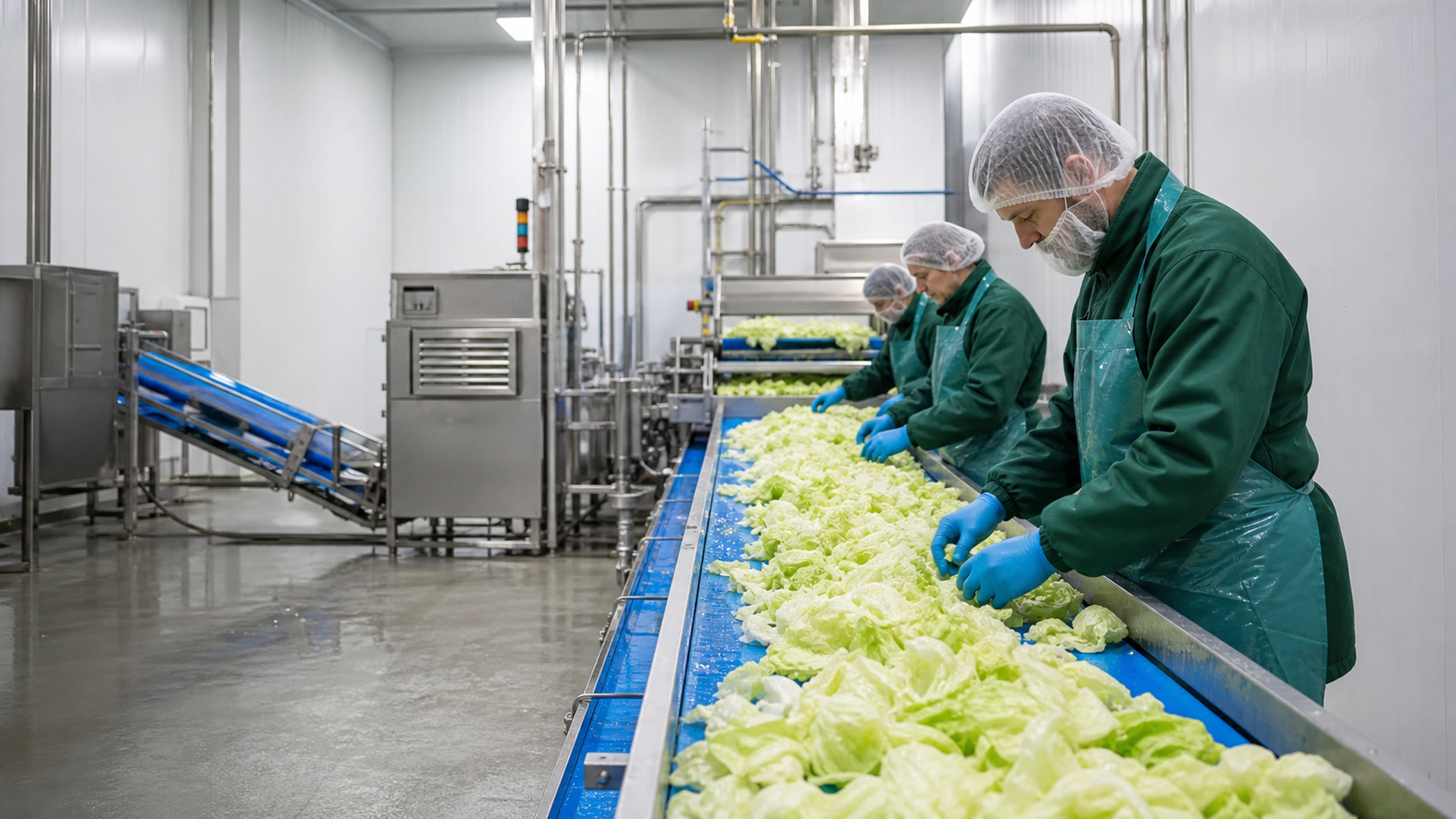 Visualisierung einer Fresh-Cut-Linie mit Eisbergsalat in einer mittelständischen Lebensmittelproduktion