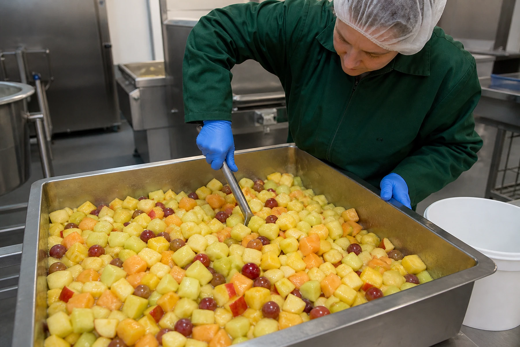 Obstsalat Paris mit Ananas, Apfel, Melone und Trauben