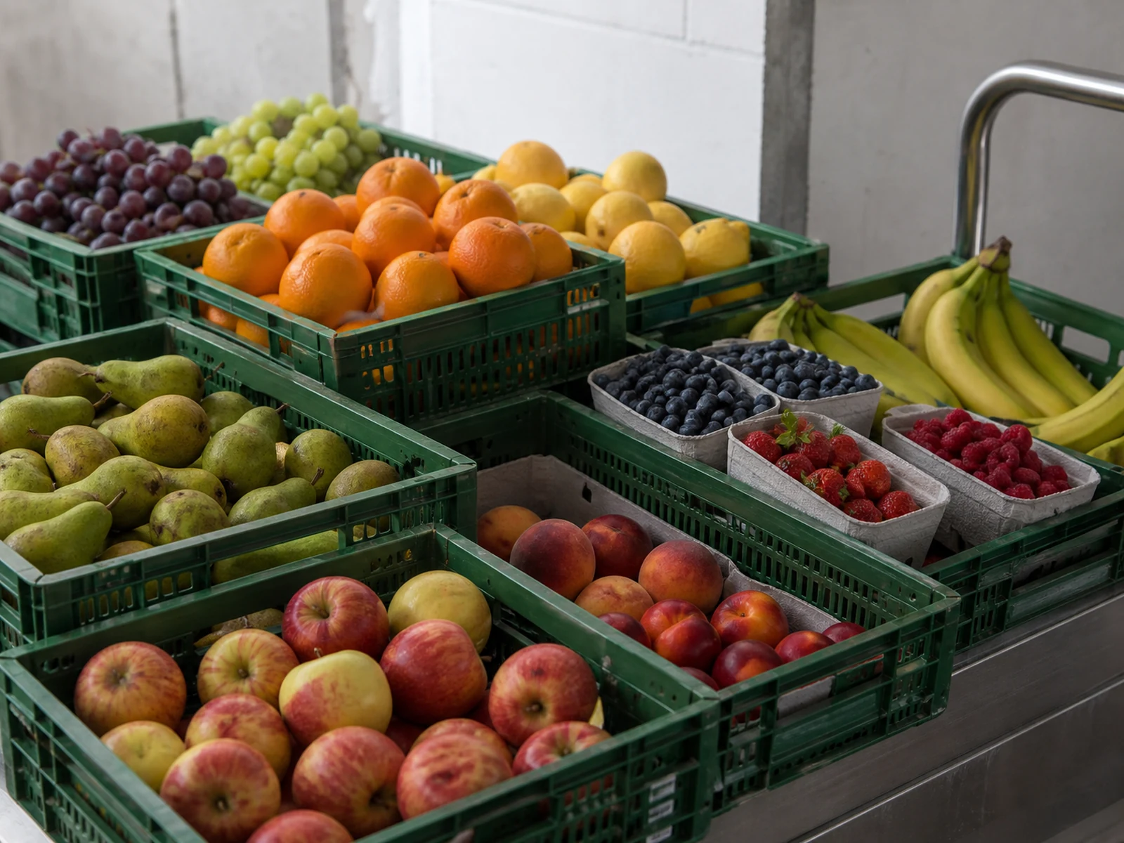 Heimisches und internationales Obst in Mehrwegkisten für professionelle Küchen